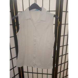 J. McLaughlin Collared Shirt White Size Large Sleeveless Button Up Career Top